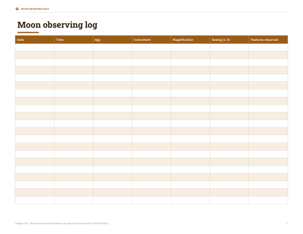 Preview of Printable Moon Observing Log
